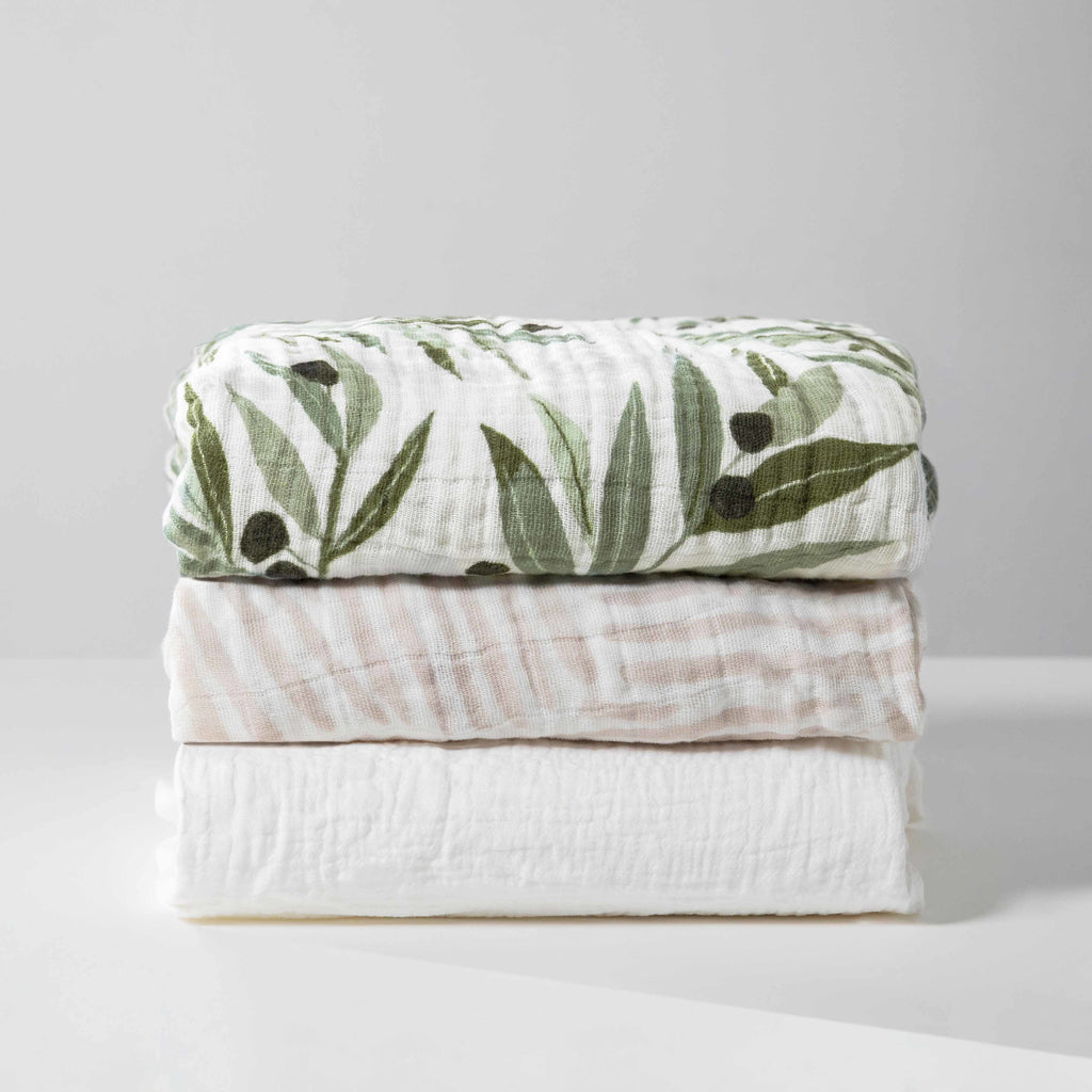 T28233,Babyletto,Olive Branches Muslin All-Stages Midi Crib Sheet in GOTS Certified Organic Cotton