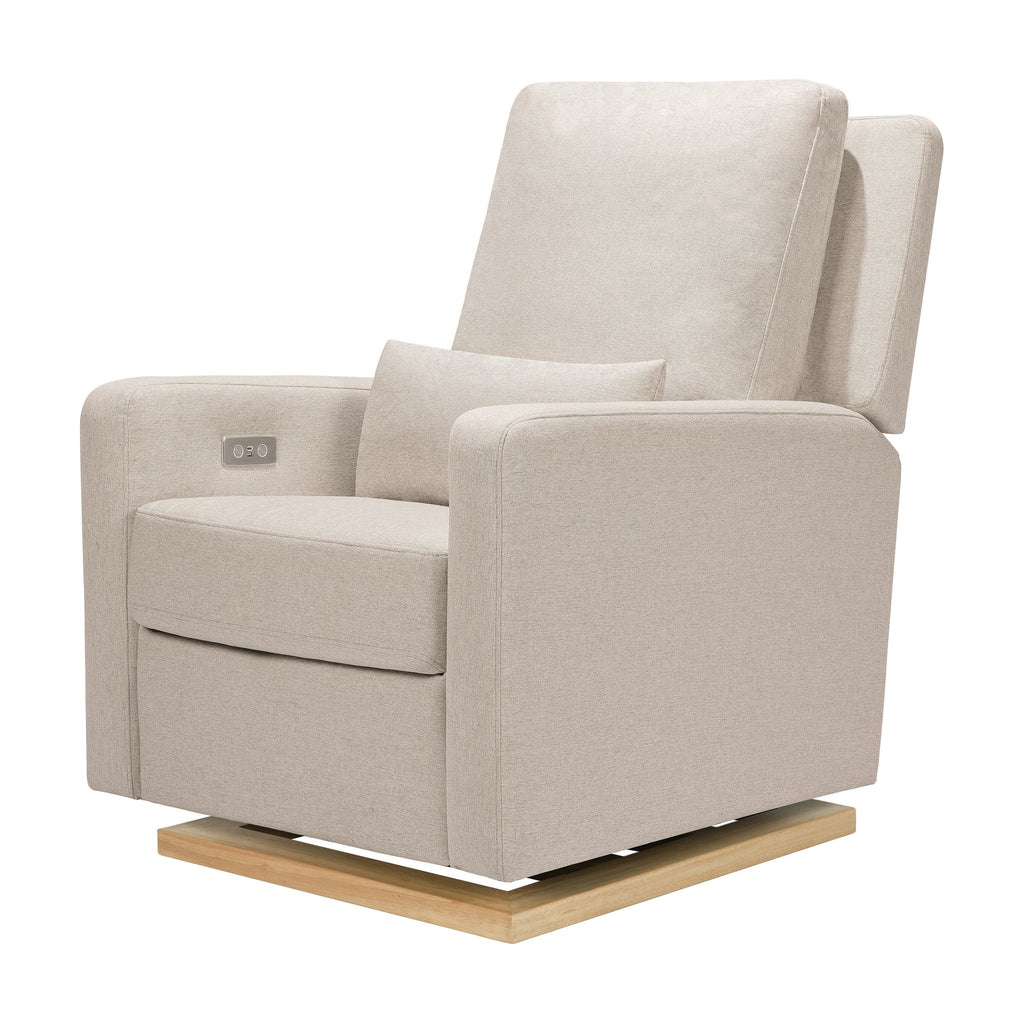 M23085PBEWLB,Babyletto,Sigi Glider Recliner w/ Electronic Control and USB in Performance Beach Eco-Weave w/Light Wood Base