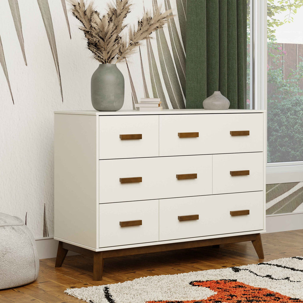 M5826WNL,Babyletto,Scoot 6-Drawer Dresser in White/Natural Walnut