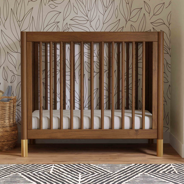 M12998NLGLD,Babyletto,Gelato 4-in-1 Convertible Mini Crib and Twin bed in Natural Walnut Finish with Gold Feet