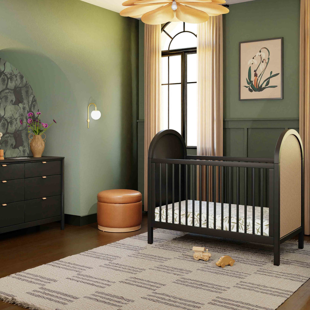 M25601BNC,Babyletto,Bondi Cane 3-in-1 Convertible Crib w/ Toddler Bed Kit in Black with Natural Cane