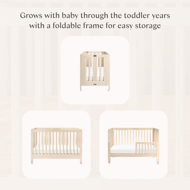M6601NX,Babyletto,Maki Full-Size Folding Crib w/Toddler Bed Conversion Kit in Washed Natural