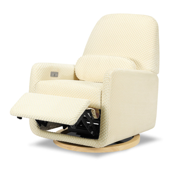 M23688IVCL,Ubabub,Arc Glider Recliner w/ Electronic Control and USB in Ivory Velvet Checker w/ Light Wood Base