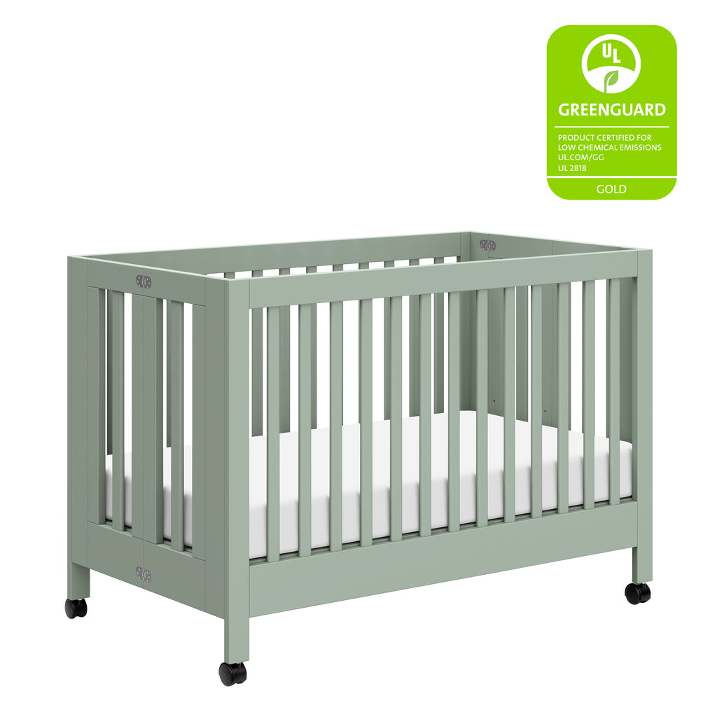 M6601LS,Babyletto,Maki Full Size Folding Crib w/ Toddler Bed Conversion Kit in Light Sage