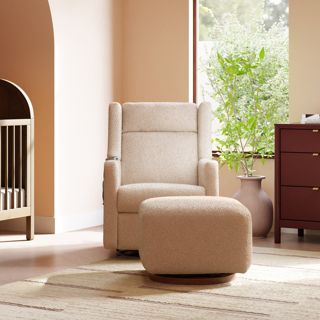 M26385CSGDB,Kiwi Gliding Ottoman in Chai Shearling with Dark Wood Base