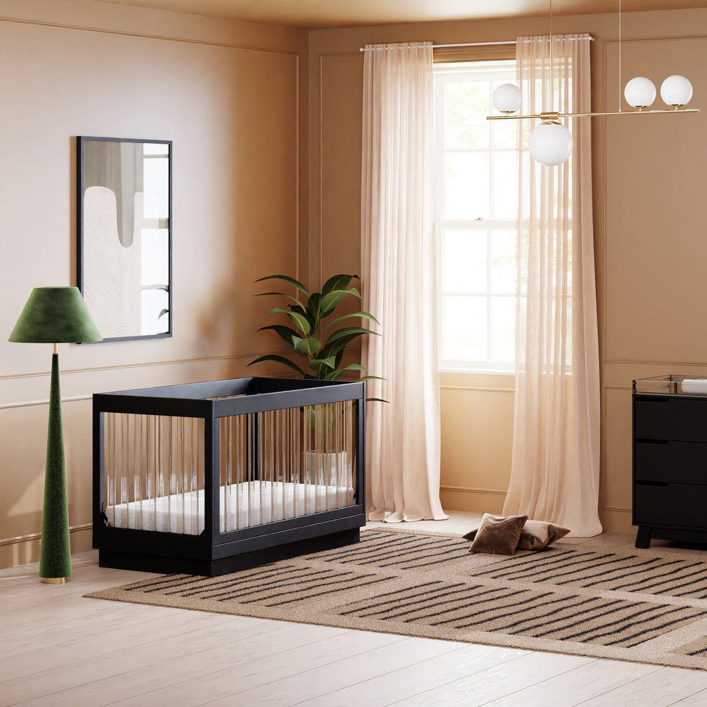 M8601KB,Harlow 3-in-1 Convertible Crib w/Toddler Bed Conversion Kit in Black/Acrylic