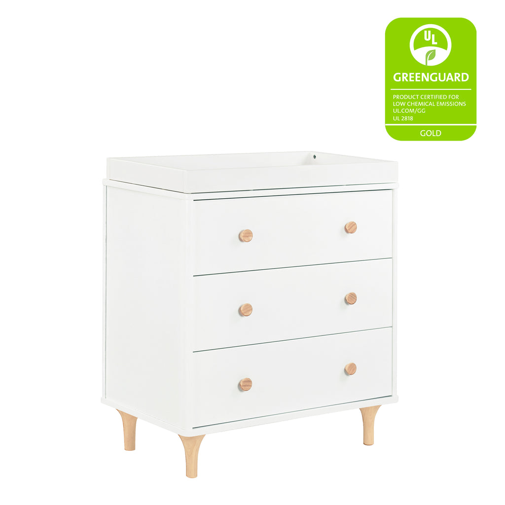 M9023WN,Babyletto,Lolly 3-Drawer Changer Dresser w/Removable Changing Tray in White/Natural