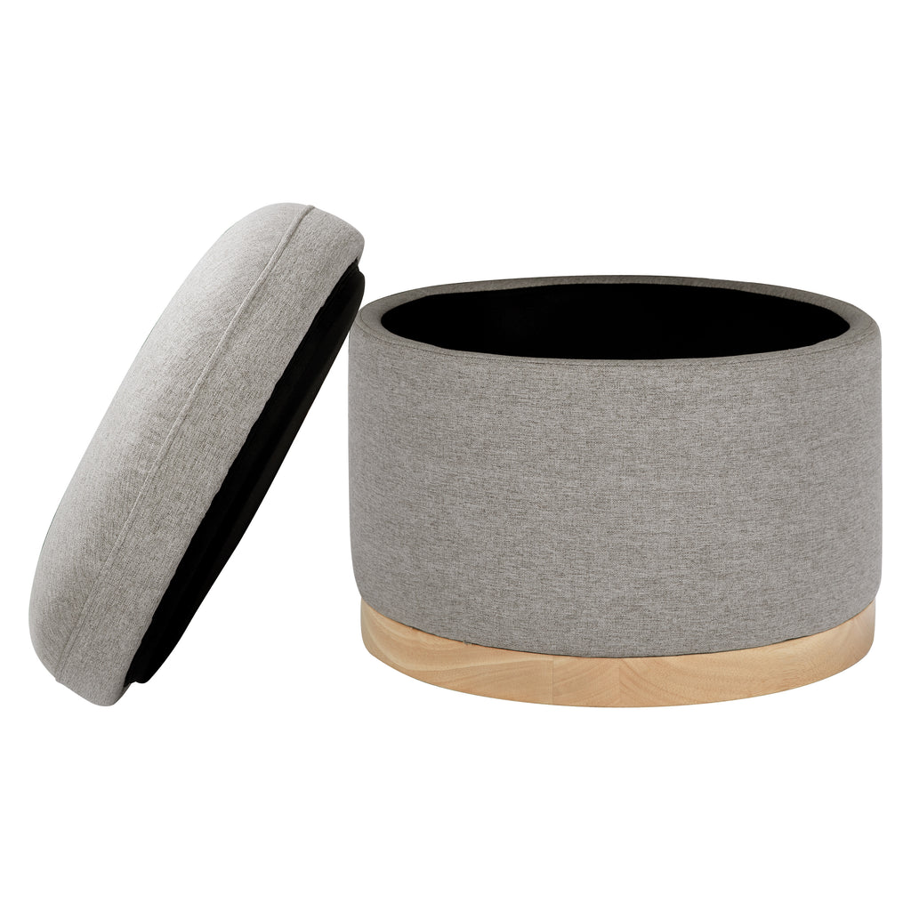 M22885PGEWLB,Babyletto,Naka Storage Ottoman in Performance Grey Eco-Weave w/ Light Wood Base