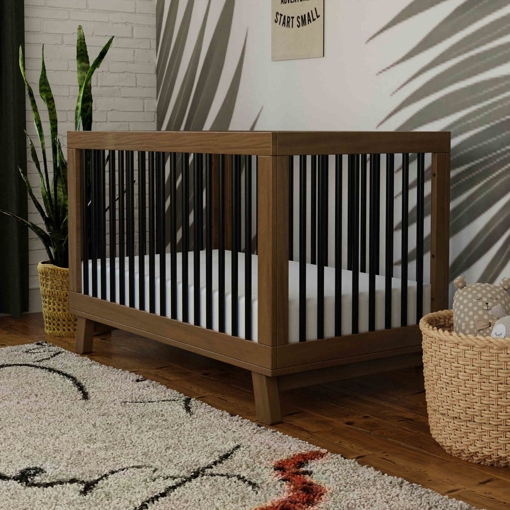 M4201NLB,Babyletto,Hudson 3-in-1 Convertible Crib w/ToddlerBedConversionKit in Natural Walnut/Black