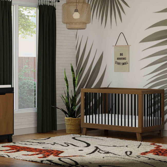 M4201NLB,Babyletto,Hudson 3-in-1 Convertible Crib w/ToddlerBedConversion Kit in Natural Walnut/Black