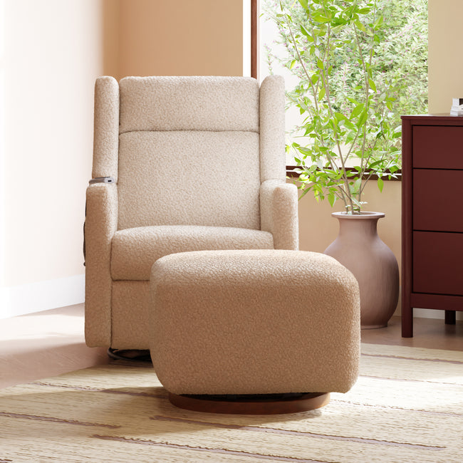 M26385CSGDB,Kiwi Gliding Ottoman in Chai Shearling with Dark Wood Base