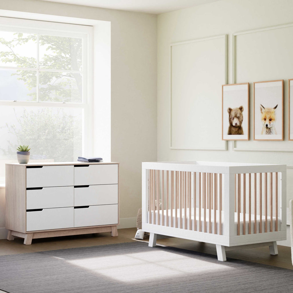 M4201WNX,Babyletto,Hudson 3-in-1 Convertible Crib w/ToddlerBedConversionKit in White/Washed Natural