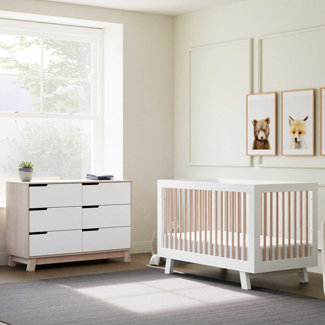 M4201WNX,Babyletto,Hudson 3-in-1 Convertible Crib w/ToddlerBedConversion Kit in White/Washed Natural