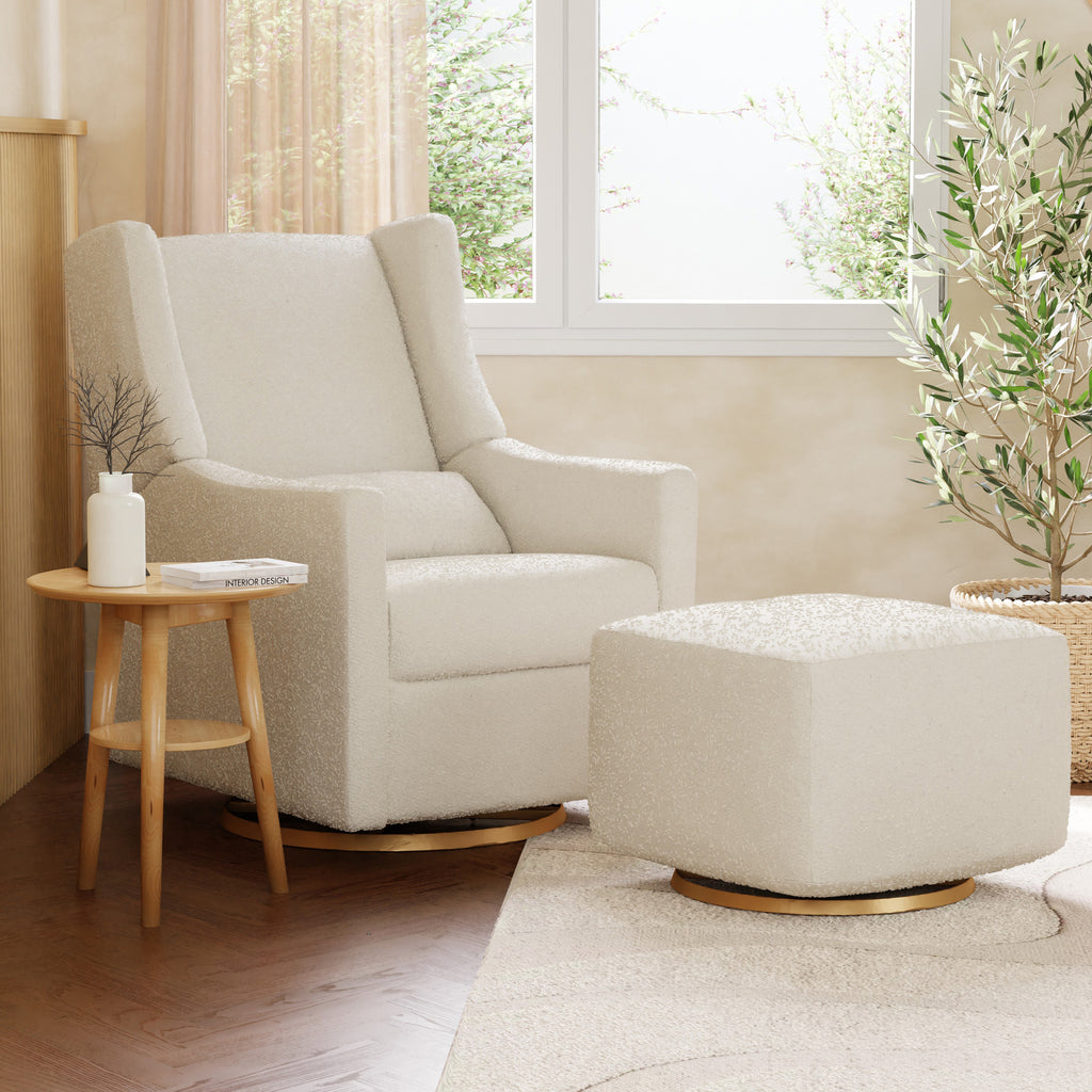 M11288WBG,Kiwi Glider Recliner w/ Electronic Control and USB in Ivory Boucle w/Gold Base