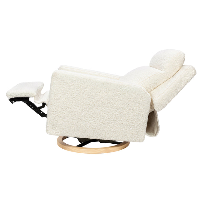 M23082CMSGLB,Babyletto,Sigi Pro Power Glider Recliner w/ Power Lumbar in Cream Shearling w/Light Wood Base
