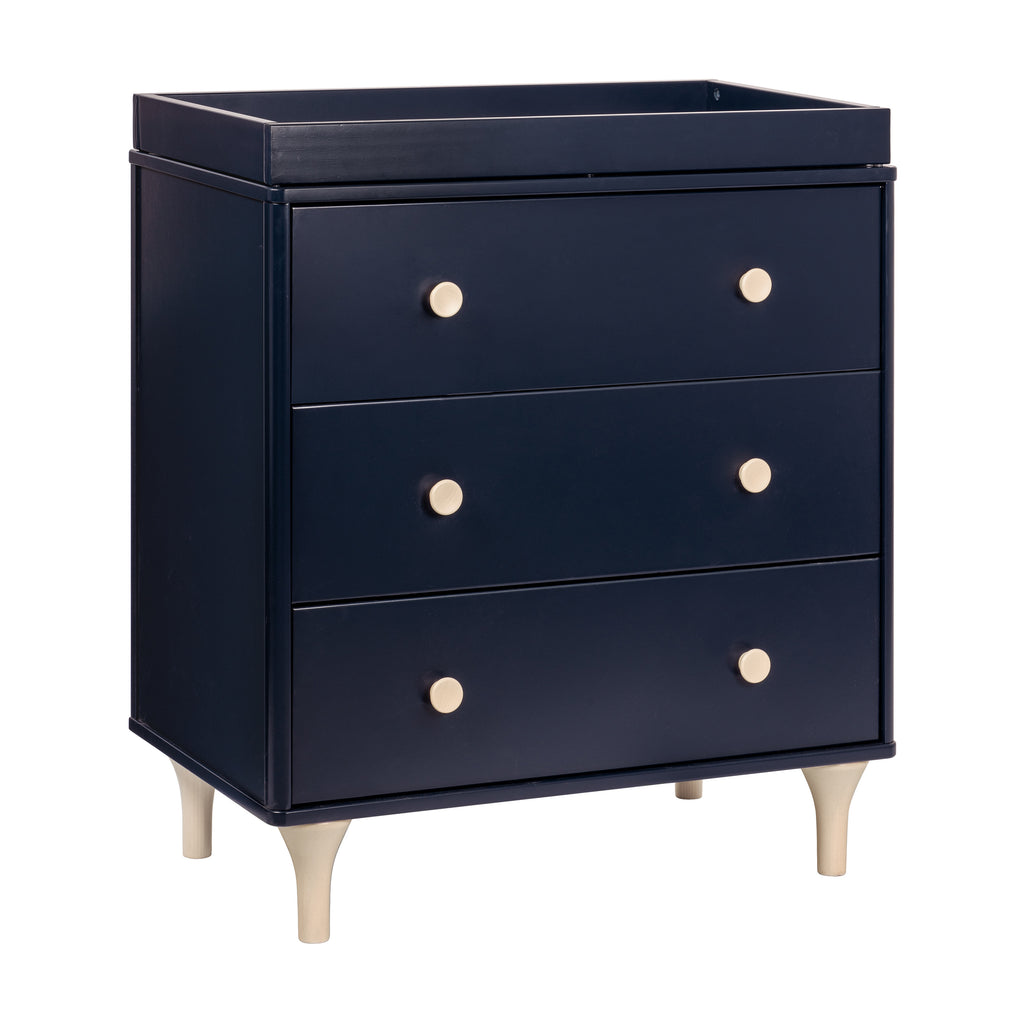 M9023VNX,Babyletto,Lolly 3-Drawer Changer Dresser w/Removable Changing Tray in Navy/Washed Natural