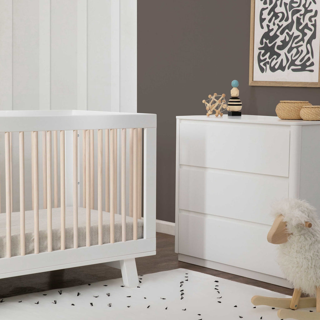 M4201WNX,Babyletto,Hudson 3-in-1 Convertible Crib w/ToddlerBedConversionKit in White/Washed Natural