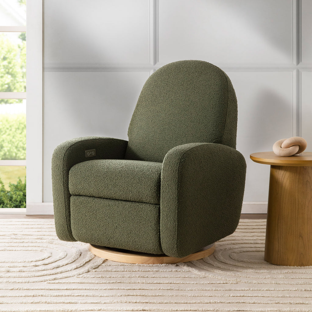 M23188OBLB,Babyletto,Nami Glider Recliner w/ Electronic Control and USB in Olive Boucle w/Light Wood Base