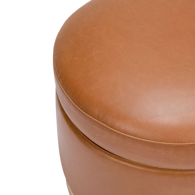 M22885TANLB,Babyletto,Naka Storage Ottoman in Vegan Tan Leather w/ Light Wood Base