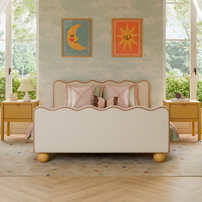 M31396PWBTAN,Babyletto Kids,Rizo Full Bed in Performance Ivory Boucle w/ VTan Leather Piping