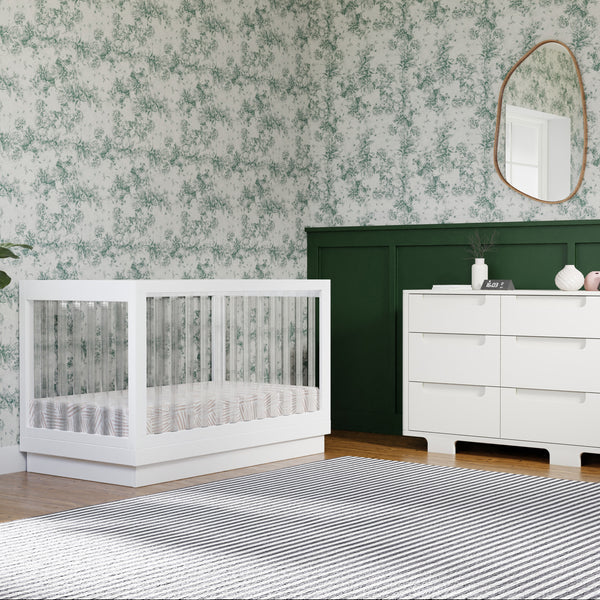 M8601KW,Babyletto,Harlow 3-in-1 Convertible Crib w/Toddler Bed Conversion Kit in White/Acrylic