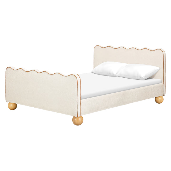 M31396PWBTAN,Babyletto Kids,Rizo Full Bed in Performance Ivory Boucle w/ VTan Leather Piping
