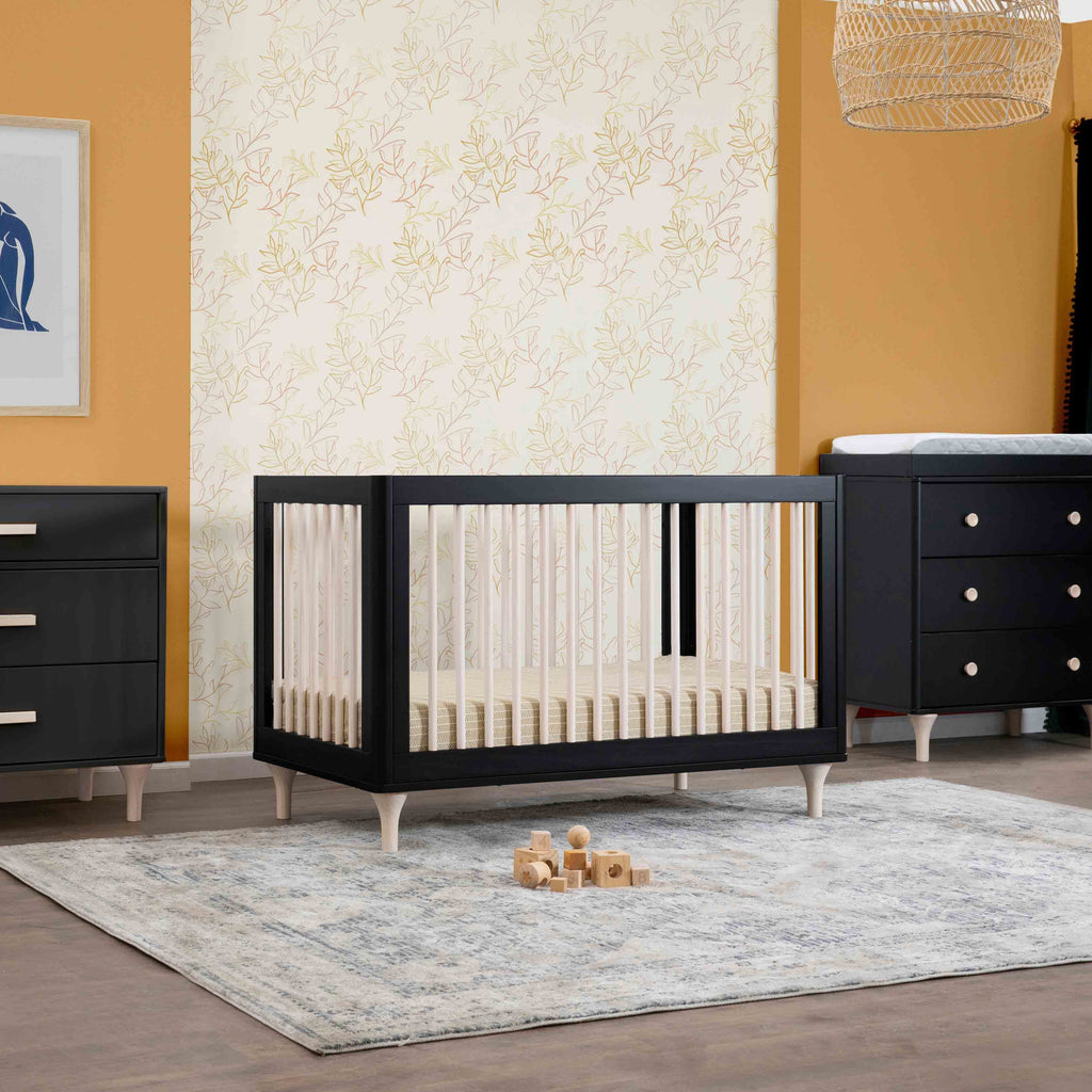 M9001BNX,Babyletto,Lolly 3-in-1 Convertible Crib w/Toddler Bed Conversion in Black/WashedNatural