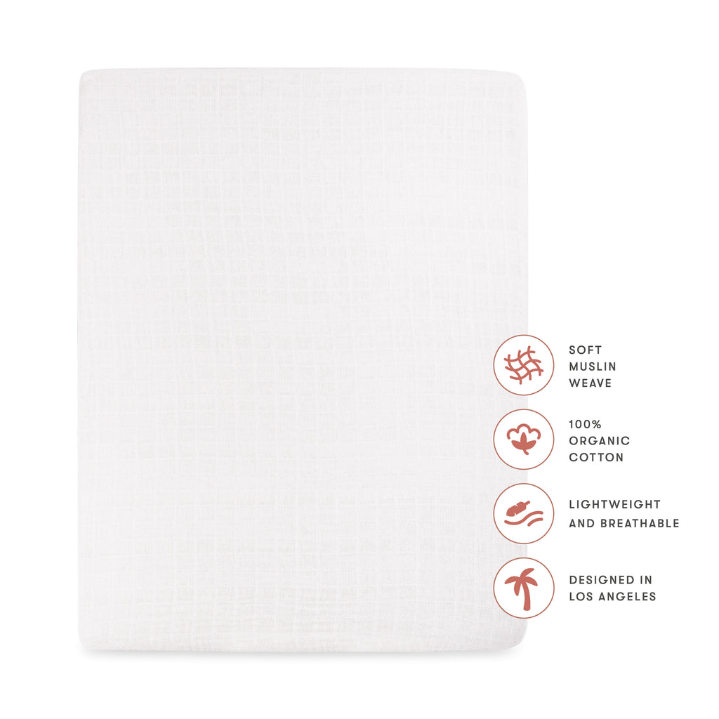 T29433,Babyletto,Plain White Muslin All-Stages Midi Crib Sheet in GOTS Certified Organic Cotton