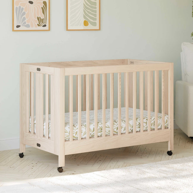 M6601NX,Babyletto,Maki Full-Size Folding Crib w/Toddler Bed Conversion Kit in Washed Natural
