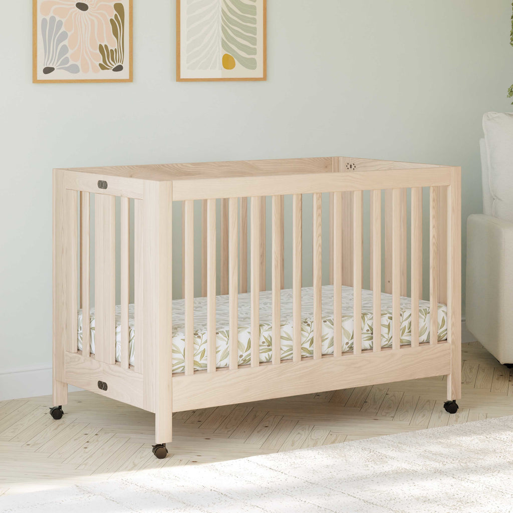 M6601NX,Babyletto,Maki Full-Size Folding Crib w/Toddler Bed Conversion Kit in Washed Natural