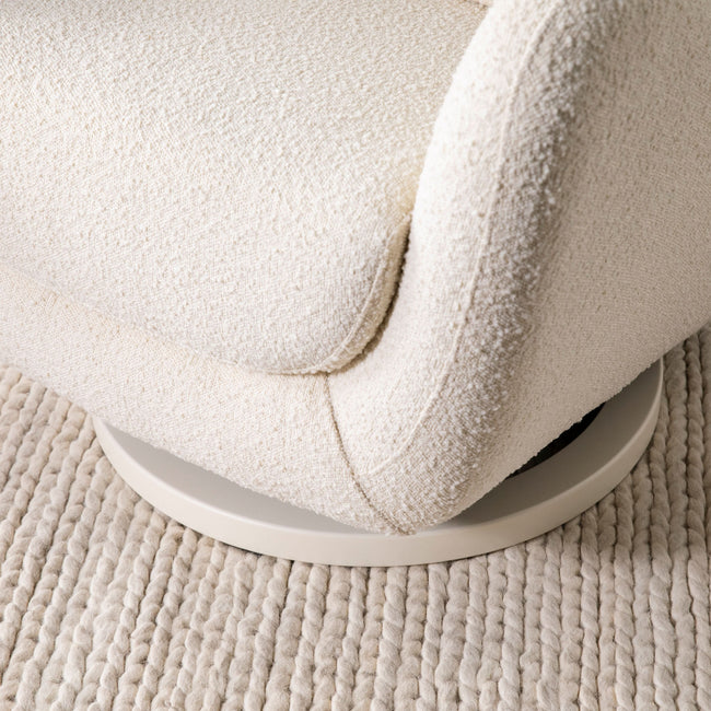 M24187WBIB,Nursery Works,Solstice Swivel Glider in Ivory Boucle w/Ivory Wood Base