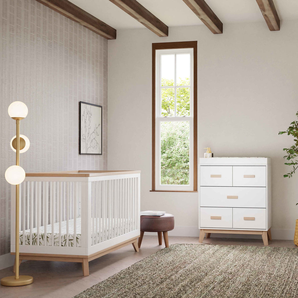 M5801WNX,Babyletto,Scoot 3-in-1 Convertible Crib w/ToddlerBedConversion Kit in White/WashedNatural