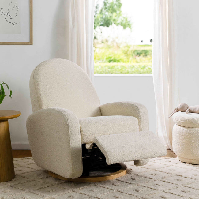 M23188WBLB,Babyletto,Nami Glider Recliner w/ Electronic Control and USB in Ivory Boucle w/Light Wood Base