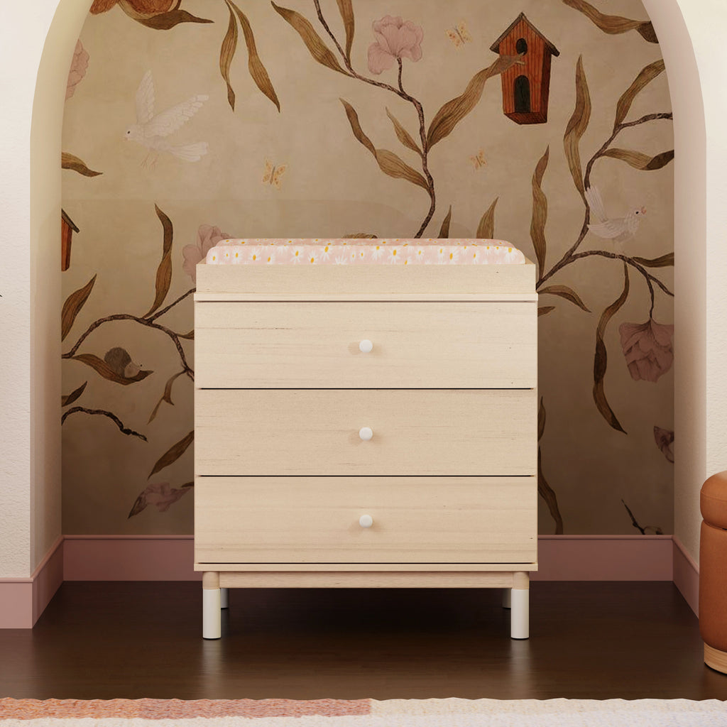 M12923NXW,Babyletto,Gelato 3-Drawer Changer Dresser  White Feet w/Removable Changing Tray in Washed Natural