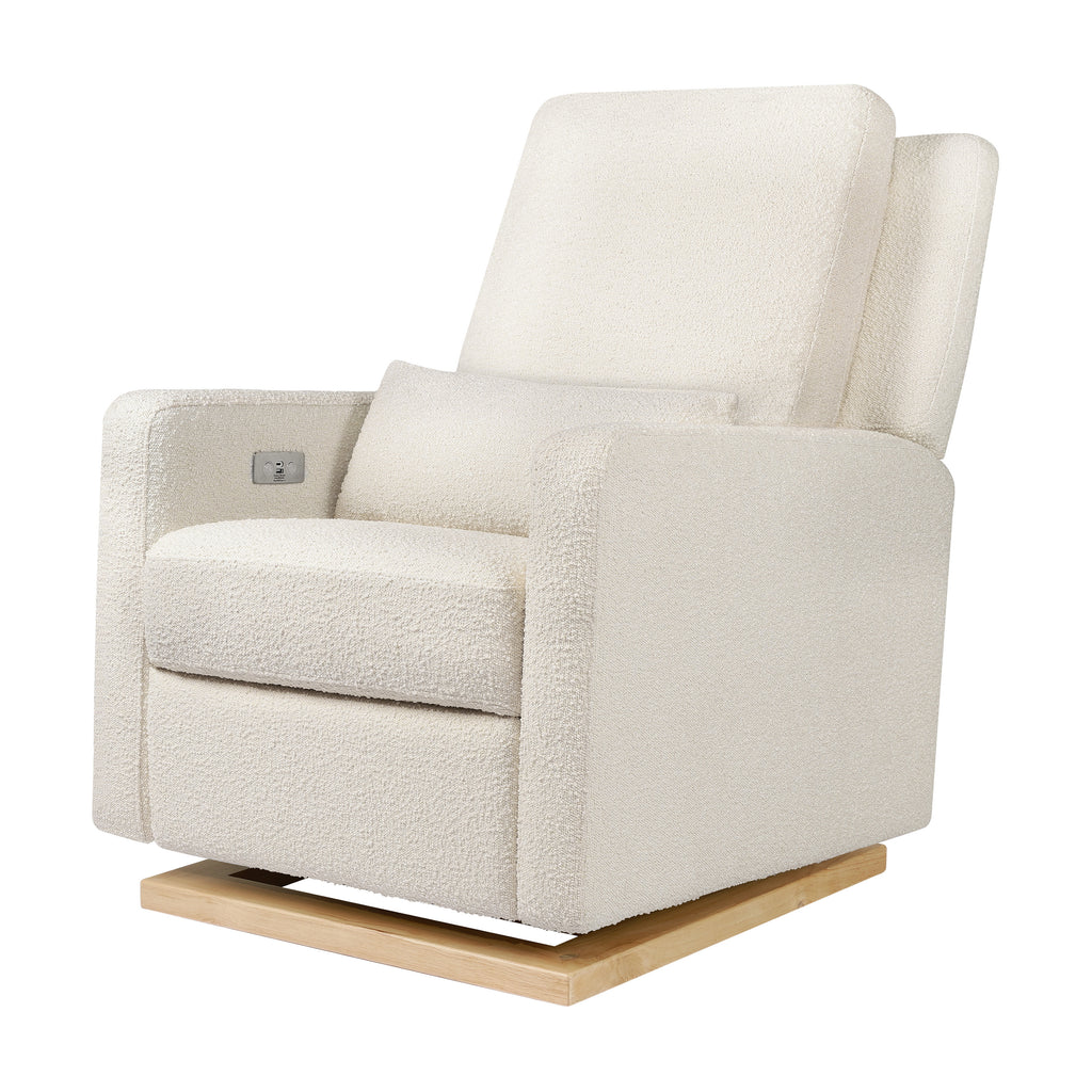 M23085WBLB,Babyletto,Sigi Glider Recliner w/ Electronic Control and USB in Ivory Boucle w/ Light Wood Base