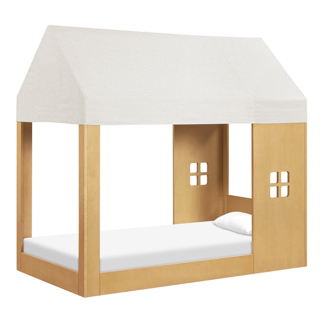 M32830FCS,Babyletto Kids,Uchi Montessori-Inspired House Twin Bed Canopy in Fog Chatham Stripe Performance Eco-Weave