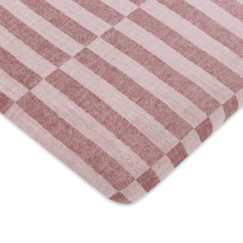 T30433,Babyletto,Maroon Stripe Muslin All-Stages Midi Crib Sheet in GOTS Certified Organic Cotton