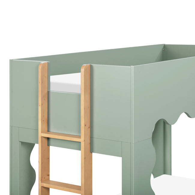M31171LSHY,Babyletto Kids,Lido Wave Low Loft Twin Bed in Light Sage and Honey