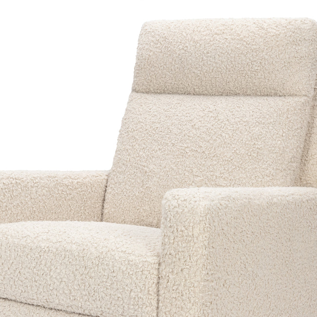 M23082ATLB,Babyletto,Sigi Pro Power Glider Recliner w/ Power Lumbar in Almond Teddy Loop w/Light Wood Base