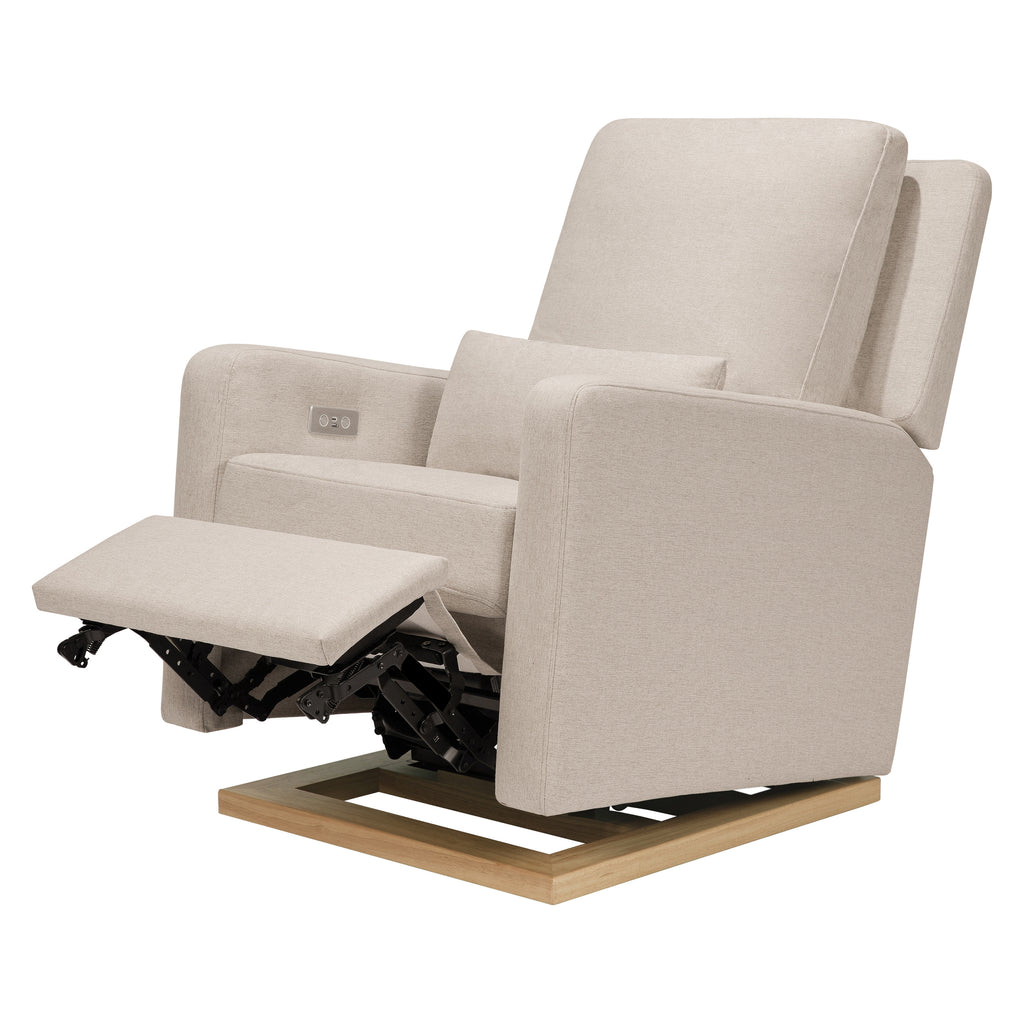 M23085PBEWLB,Babyletto,Sigi Glider Recliner w/ Electronic Control and USB in Performance Beach Eco-Weave w/Light Wood Base