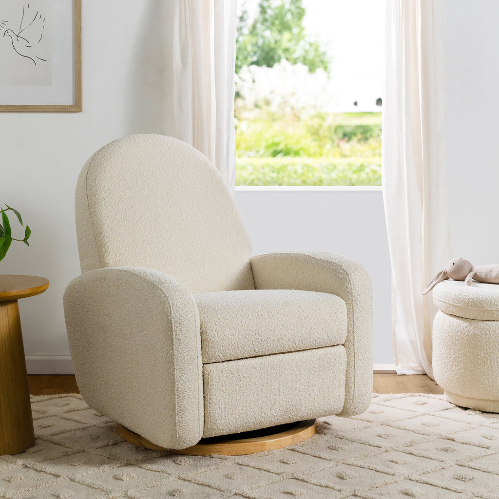 M23188WBLB,Babyletto,Nami Glider Recliner w/ Electronic Control and USB in Ivory Boucle w/Light Wood Base