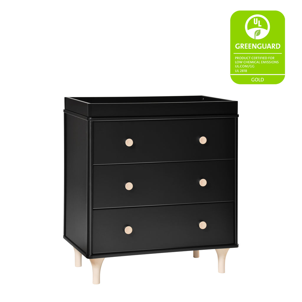 M9023BNX,Babyletto,Lolly 3-Drawer Changer Dresser w/Removable Changing Tray in Black/Washed Natural