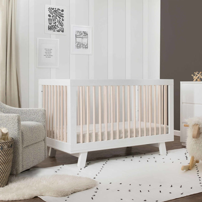 M4201WNX,Babyletto,Hudson 3-in-1 Convertible Crib w/ToddlerBedConversion Kit in White/Washed Natural