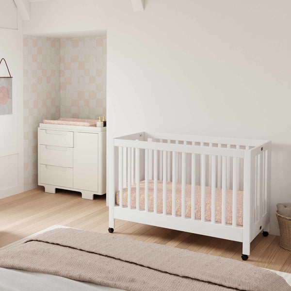 M6601W,Babyletto,Maki Full-Size Folding Crib w/Toddler Bed Conversion Kit in White Finish