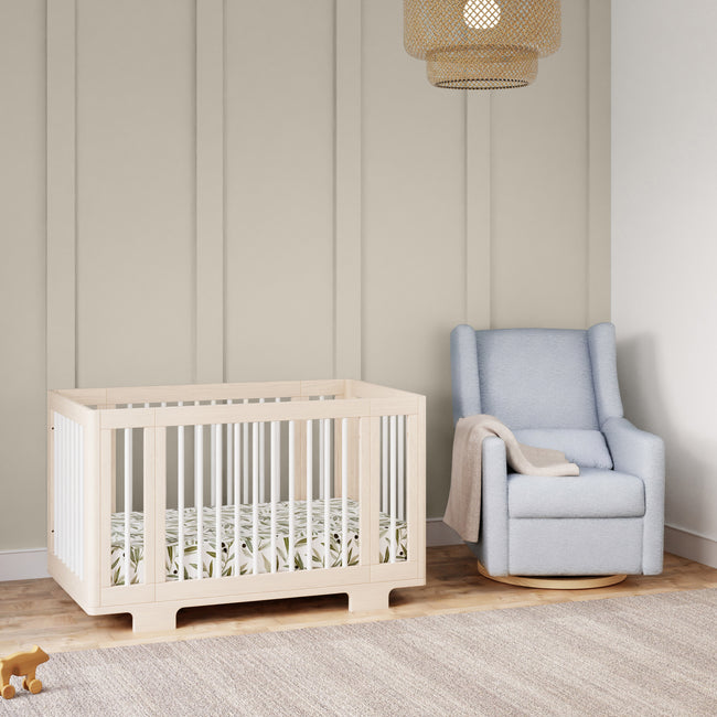 M11288PCETLB,Babyletto,Kiwi Glider Recliner w/ Electronic Control and USB in Performance Blue Chambray Eco-Twill/Light Wood