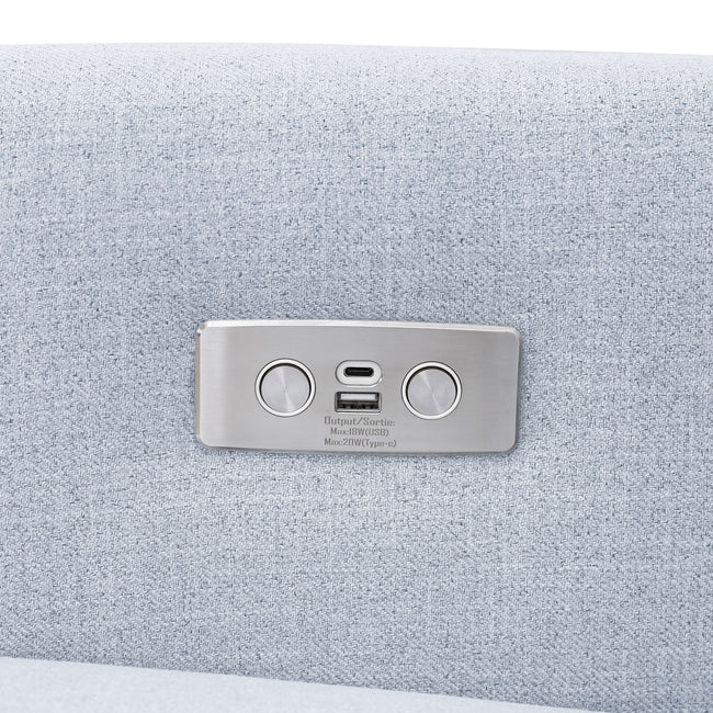 M11288PCETLB,Babyletto,Kiwi Glider Recliner w/ Electronic Control and USB in Performance Blue Chambray Eco-Twill/Light Wood