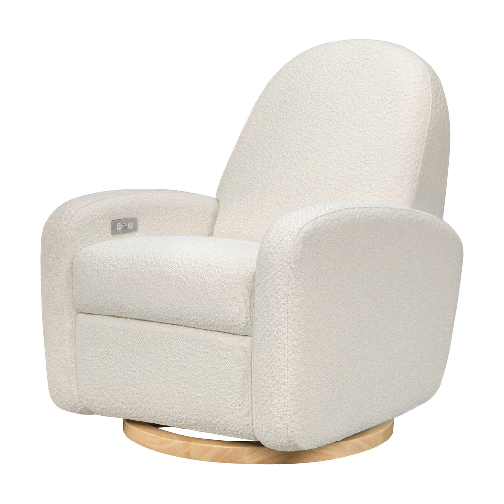 M23188WBLB,Babyletto,Nami Glider Recliner w/ Electronic Control and USB in Ivory Boucle w/Light Wood Base