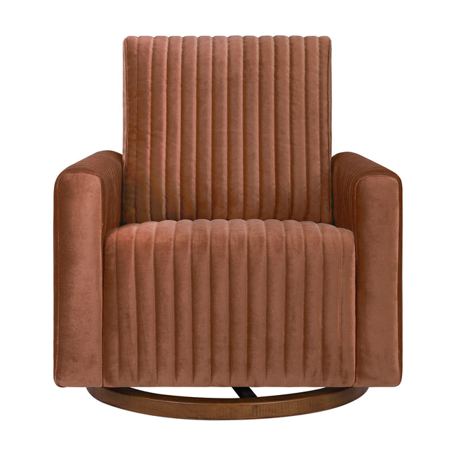 M26687RTVDB,Babyletto,Poe Channeled Swivel Glider in Rust Velvet with Dark Wood Base