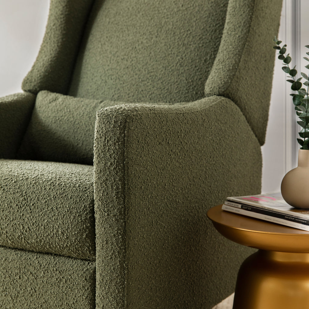 M11288OBLB,Babyletto,Kiwi Glider Recliner w/ Electronic Control and USB in Olive Boucle w/Light Wood Base