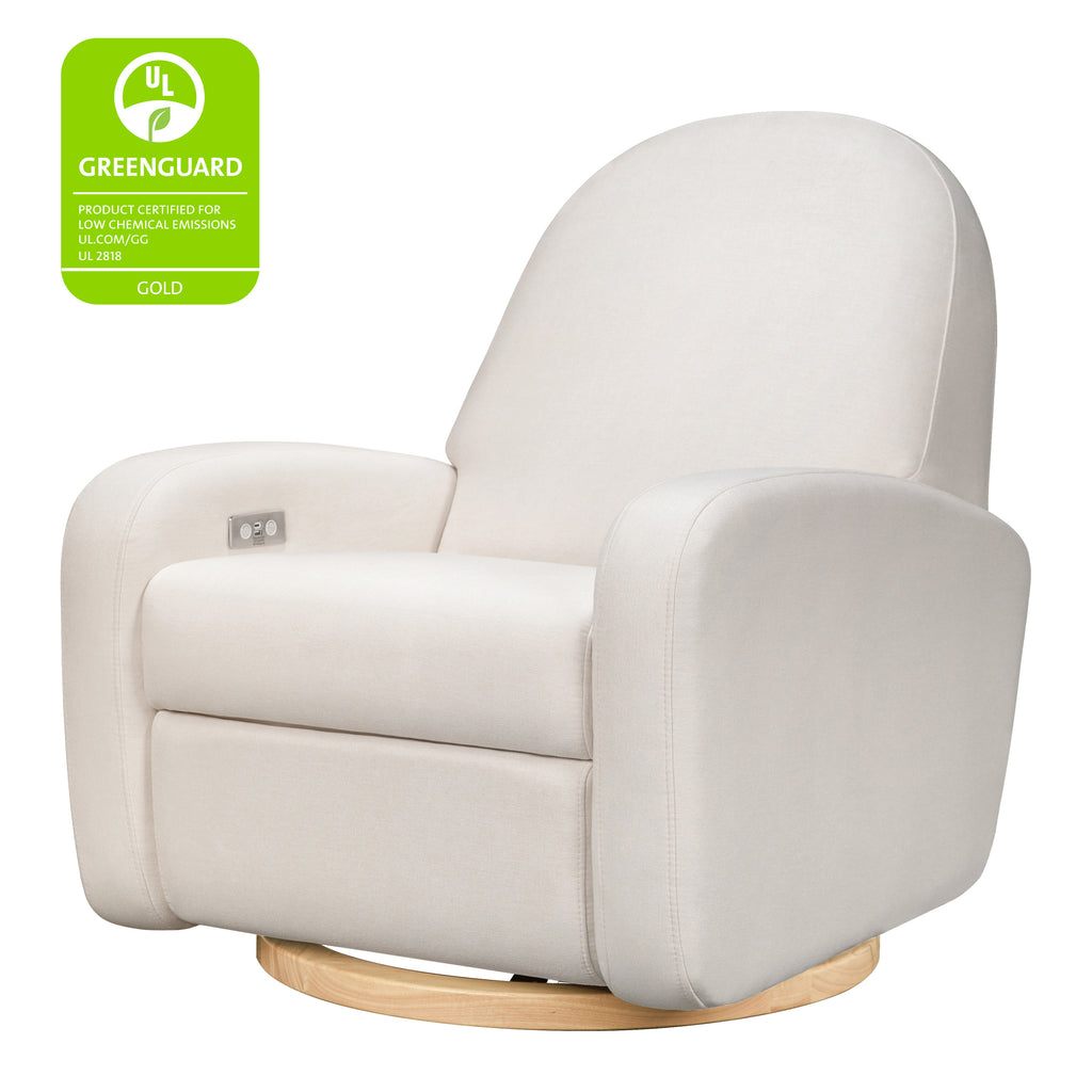 M23188PCMEWLB,Babyletto,Nami Glider Recliner w/ Electronic Control and USB in Performance Cream Eco-Weave w/Light wood base